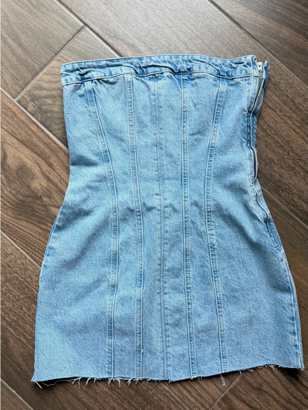 ZARA Light Wash Denim Corset Mini Dress